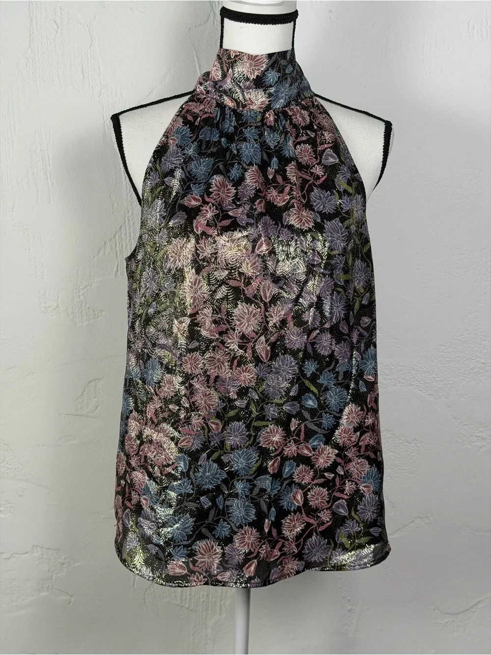 Gorgeous J. Crew Floral High-Neck Metallic Shine Halter - Feminine Beauty small